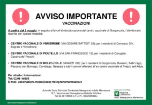 Il Centro Vaccinale si sposta temporaneamente da Gorgonzola a Vimodrone